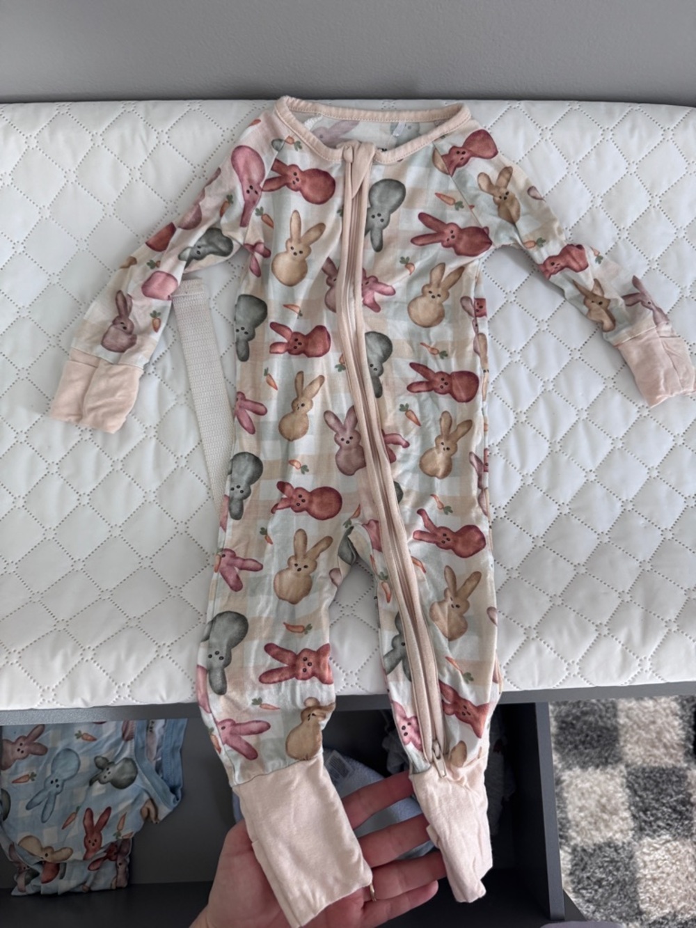 Unbranded Kids Zip Front Footie One-Piece – Pink Bunny Print